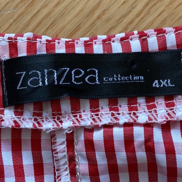Zanzea Collection PLAID blouse lantern sleeves 4 fake buttons up back size 4 XL - Picture 6 of 9